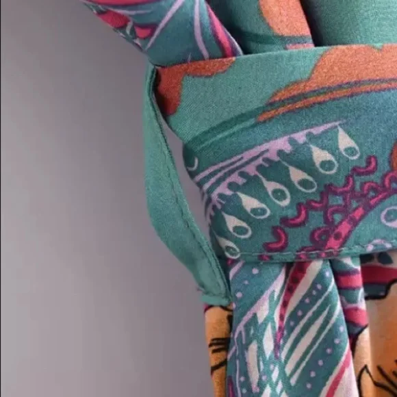 SOLD OUT Green Cosmic Galaxy Moon Boho Short Kimono Coverup Robe - Picture 7 of 11